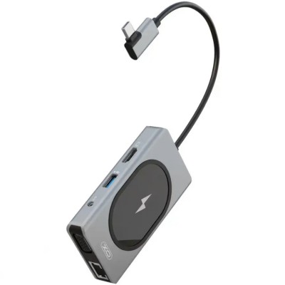 XO HUB007 USB-C HUB 9-in-1 (USB 2.0, USB 3.0, PD 90W, SD, TF, HDMI, AUX, VGA, RJ45, Qi) Адаптер с поддержкой беспроводной зарядки