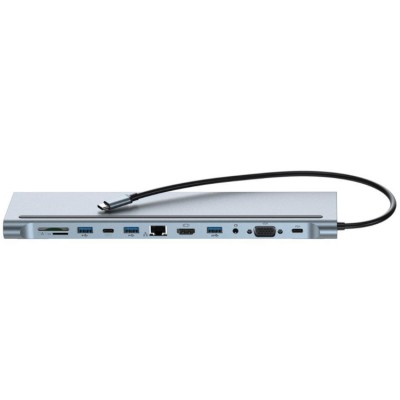 XO HUB010 USB-C HUB 12-in-1 (3*USB 2.0, 1*USB 3.0, 2* USB-C PD 90W, SD, TF, HDMI, AUX, VGA, RJ45) Адаптер