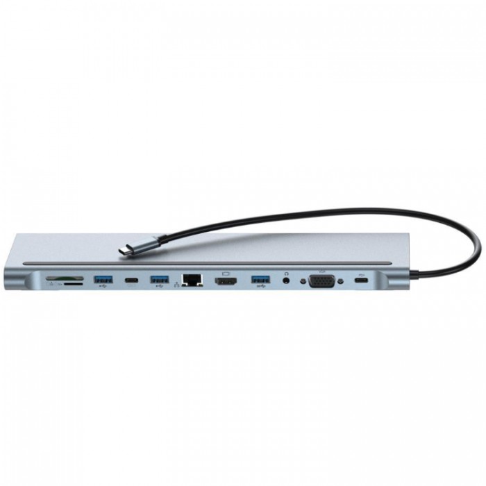 XO HUB010 USB-C HUB 12-in-1 (3*USB 2.0, 1*USB 3.0, 2* USB-C PD 90W, SD, TF, HDMI, AUX, VGA, RJ45) Адаптер