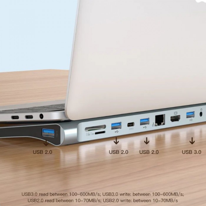 XO HUB010 USB-C HUB 12-in-1 (3*USB 2.0, 1*USB 3.0, 2* USB-C PD 90W, SD, TF, HDMI, AUX, VGA, RJ45) Адаптер