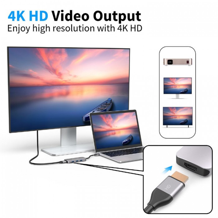 Dodocool DC68 USB-C HUB 7-in-1 (USB, HDMI, SD, TF) Адаптер