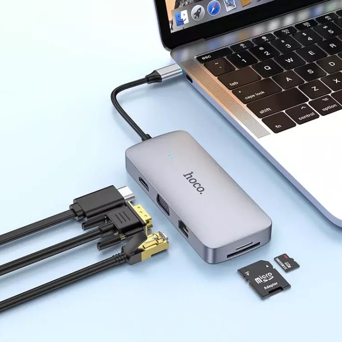 Hoco HB33 Easy mix USB-C HUB 10-in-1 (1*USB 3.0, 2*USB 2.0, 1*USB-C, 1*AUX, 1*HDMI, 1*VGA, 1*SD/TF, 1*RJ45) Адаптер