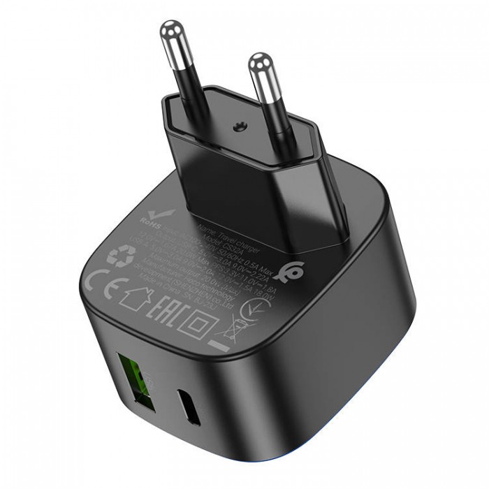Hoco CS32A Rise PD+QC3.0 USB-A + USB-C (20 Вт) Сетевое зарядное устройство