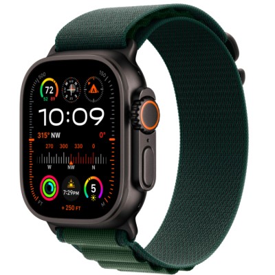 Apple Watch Ultra 2, 49 мм, GPS + Cellular, корпус из черного титана, ремешок Alpine Dark Green зеленого цвета, размер M
