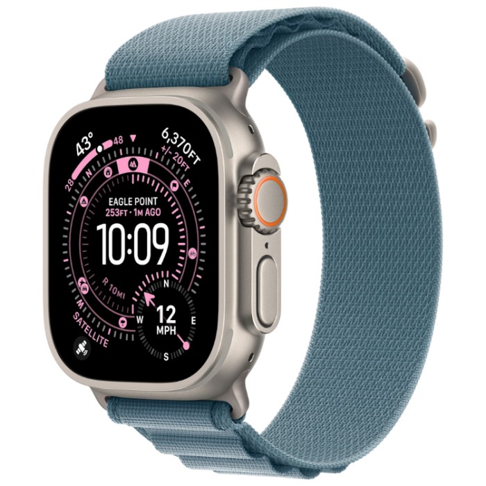 Apple Watch Ultra 3, 49 мм, GPS + Cellular (MEWK4) Умные часы корпус из Натурального титана, ремешок Alpine размер S светло-голубого