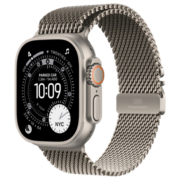 Apple Watch Ultra 3, 49 мм, GPS + Cellular (MEWW4) Умные часы корпус из Натурального титана, ремешок Milanese Loop цвета натуральный титан размер S