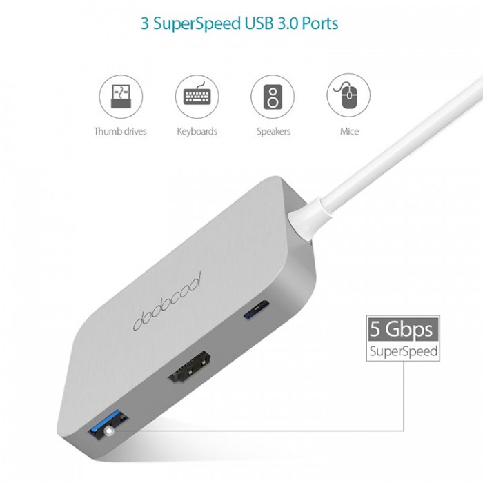 Dodocool DC30 USB-C HUB 7-in-1 (HDMI, USB, SD, TF) Адаптер