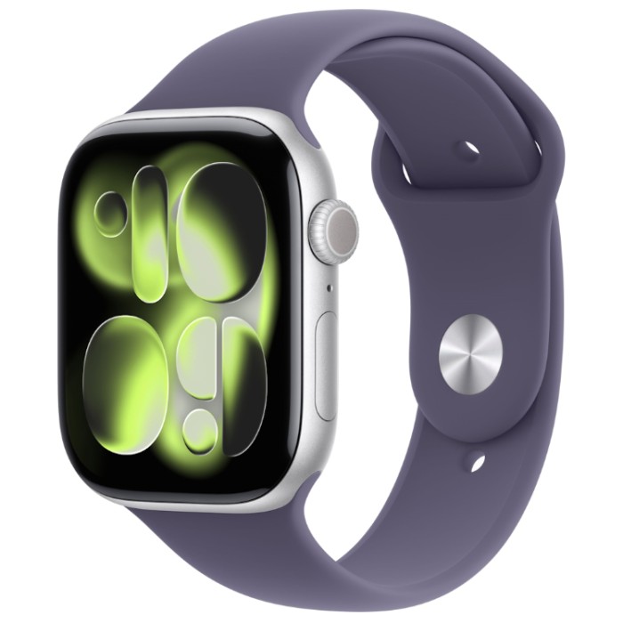 Apple Watch Series 11, 42 мм, Умные часы Корпус из алюминия Серебристый, спортивный ремешок Фиолетовый туман S/M