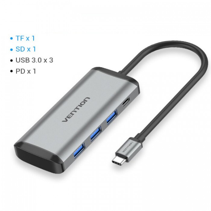 Vention USB-C Docking Station 6-in-1 (3*USB 3.0, TF, SD, PD) Адаптер