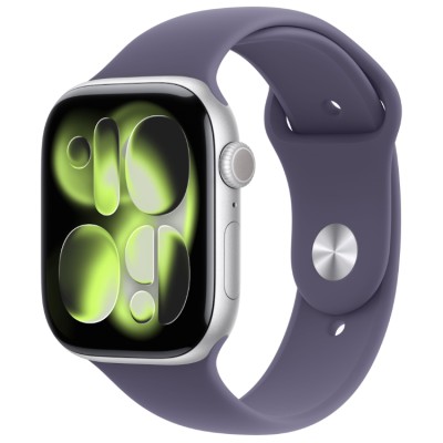 Apple Watch Series 11, 46 мм, Умные часы Корпус из алюминия Серебристый, спортивный ремешок Фиолетовый туман M/L