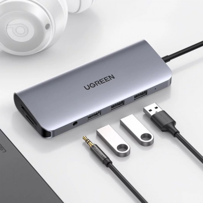 Ugreen USB-C HUB 10-in-1 (3xUSB 3.0, HDMI, VGA, SD/TF, TF, Ethernet, Jack 3,5 mm, PD) Адаптер