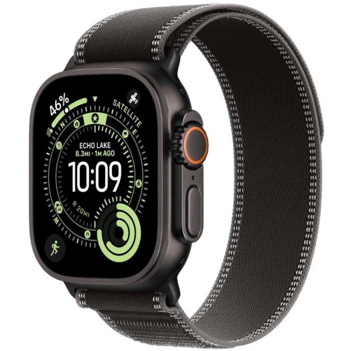 Apple Watch Ultra 3, 49 мм, GPS + Cellular, корпус из Черного титана, ремешок Trail Loop M/L черного цвета