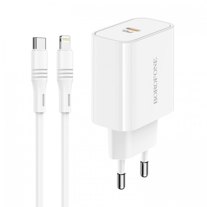 Borofone BA57A Easy Speed PD3.0 Type-C (20 Вт) + Кабель Lightning 1м Сетевое зарядное устройство и кабель