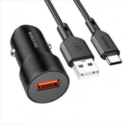 Borofone BZ19A Wisdom USB 18 Вт LED + Кабель USB-USB Type C Автомобильное зарядное устройство