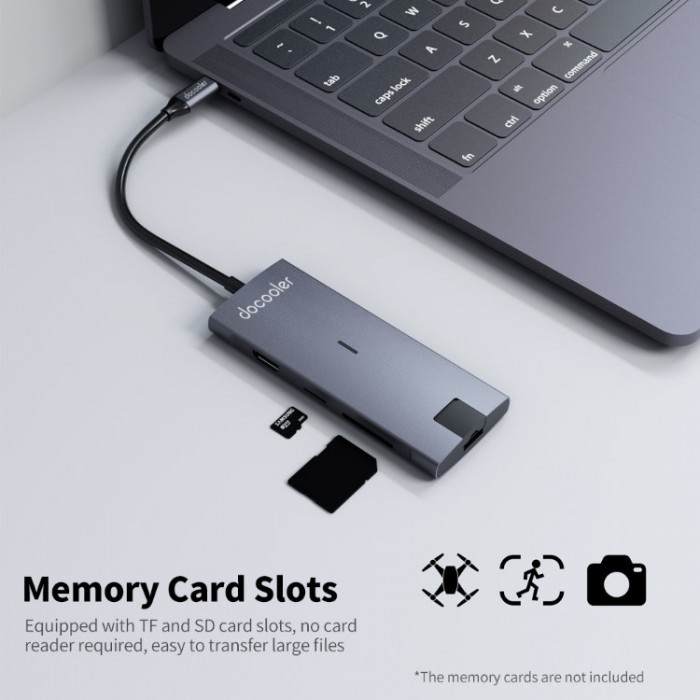 Docooler USB-C HUB 8-in-1 (USB, HDMI, SD, TF, Ethernet) Адаптер