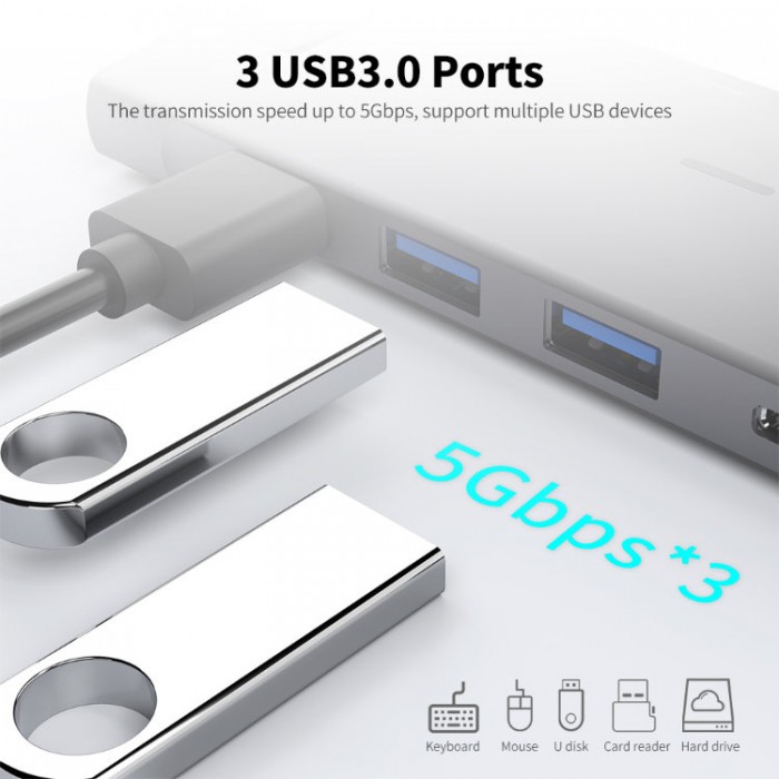 Docooler USB-C HUB 8-in-1 (USB, HDMI, SD, TF, Ethernet) Адаптер
