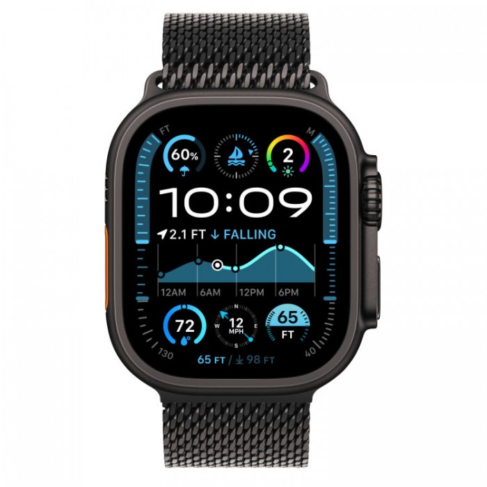 Apple Watch Ultra 2, 49 мм, GPS + Cellular, корпус из черного титана, ремешок Milanese Loop Black черного цвета, размер M