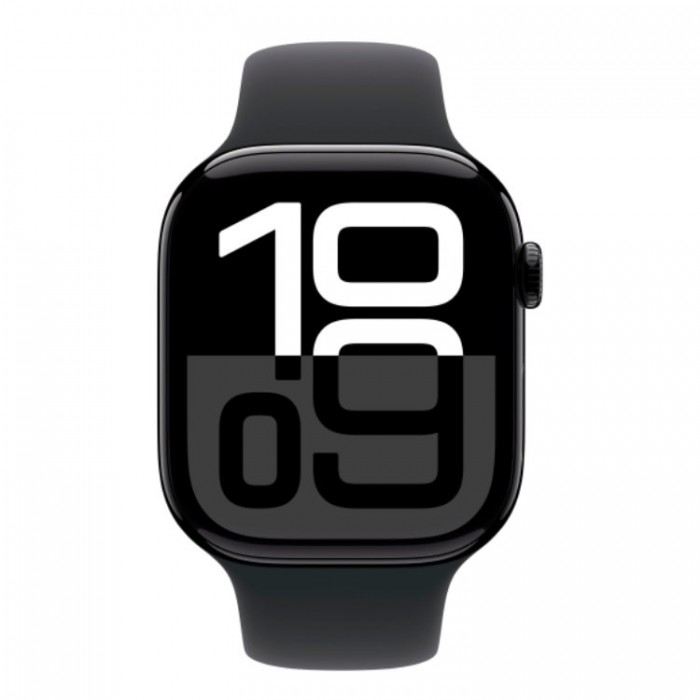 Apple Watch Series 10, 42 мм, Умные часы Корпус из алюминия цвета «Черный глянец», спортивный ремешок черного цвета