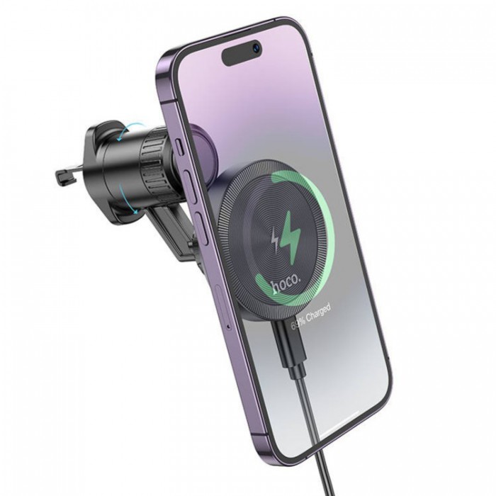 Hoco HW6 Vision metal magnetic wireless fast charging car holder Беспроводное зарядное устройство-автодержатель с поддержкой MagSafe
