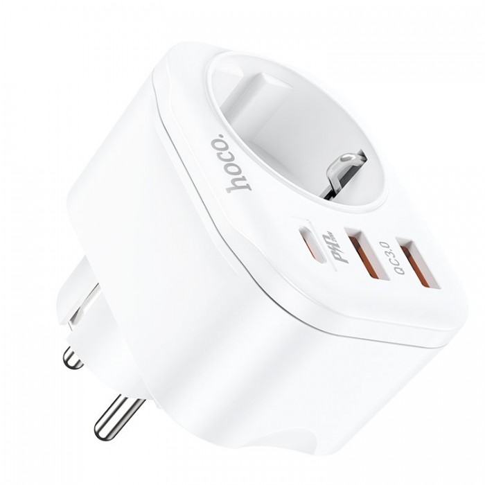 Hoco NS3 Multifunctional socket  1 розетка 4000W / выходы 2xUSB QC3.0, 18W + Type-C PD20W Сетевое зарядное устройство