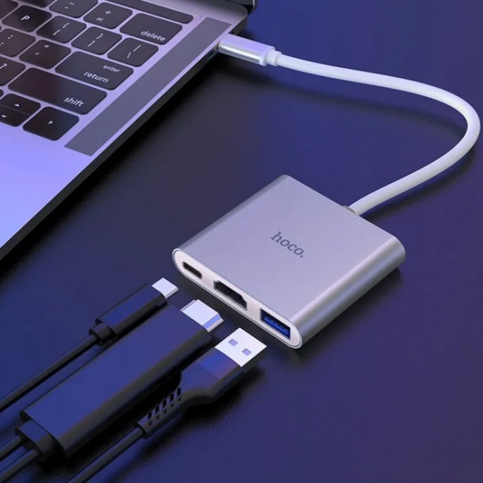 Hoco Type-C HB14 Easy use USB-C на USB3.0 + HDMI + PD Адаптер