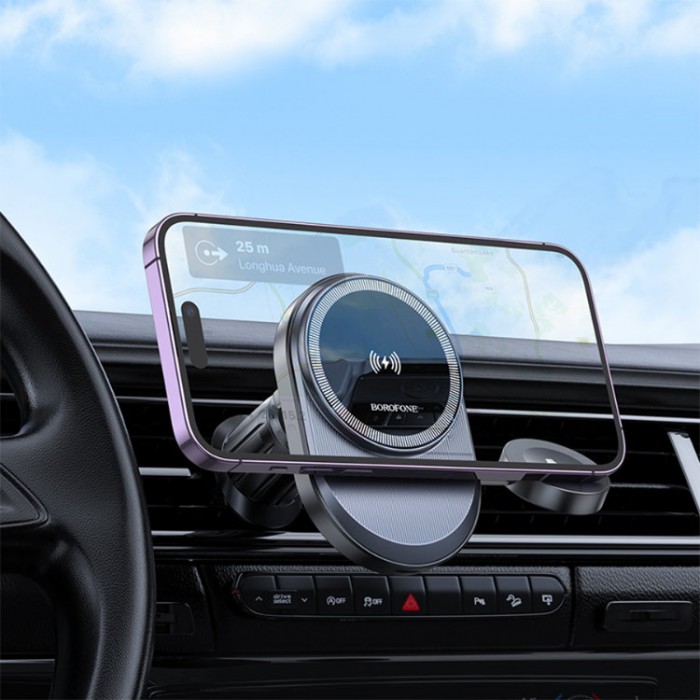 Borofone BH219 Fine 2-in-1 wireless fast charging car holder Беспроводное зарядное устройство-автодержатель с поддержкой MagSafe