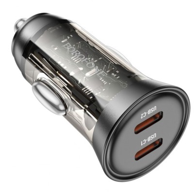 Borofone BZ26B Discovery 2xUSB-С PD45W, 3A + кабель USB-C-Lightning Автомобильное зарядное устройство 