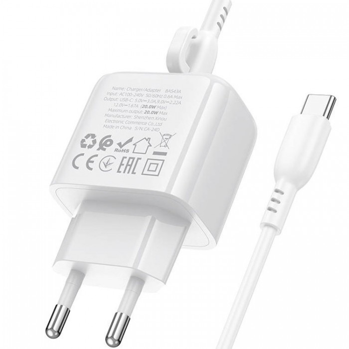 Borofone BAS43A Potential PD20W PD3.0 Type-C + кабель Type-C (20 Вт) Сетевое зарядное устройство