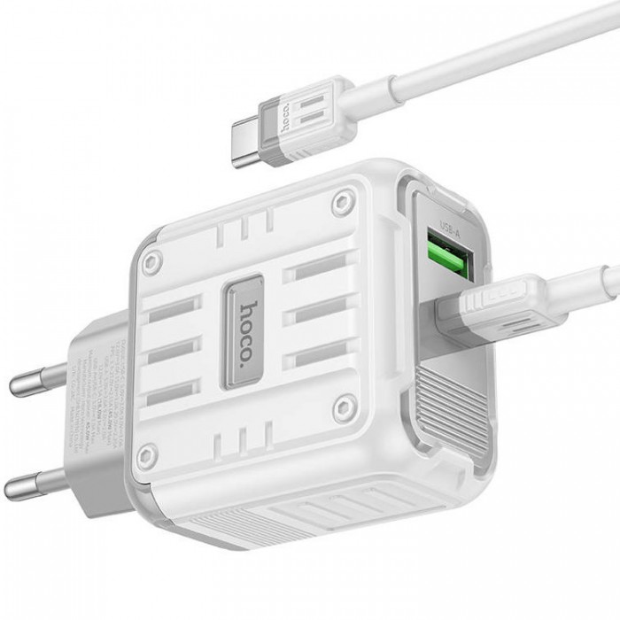 Hoco C136A Rock PD45W+QC3.0 45W 3.0 USB-USB-C + кабель Type-C-Type-C (45 Вт) Сетевое зарядное устройство