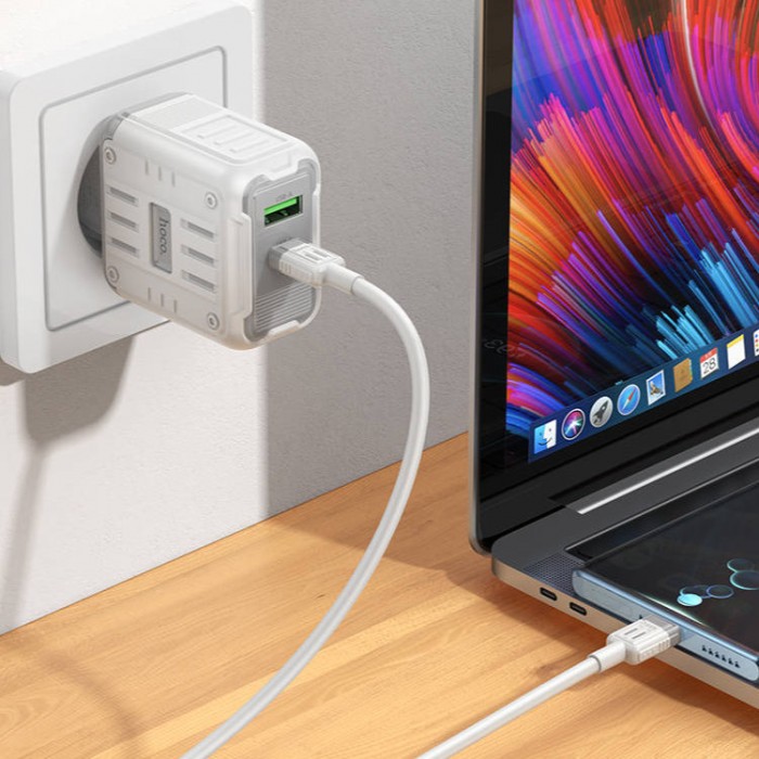 Hoco C136A Rock PD45W+QC3.0 45W 3.0 USB-USB-C + кабель Type-C-Type-C (45 Вт) Сетевое зарядное устройство