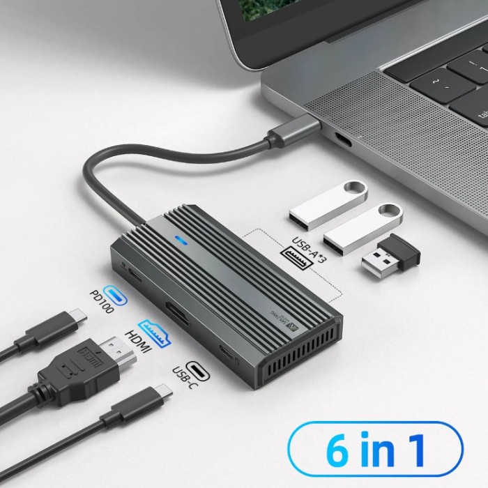 Sanzang SZPW USB-C HUB 6-in-1 (HDMI, USB-C, USB-A 3.0*3, PD) Адаптер