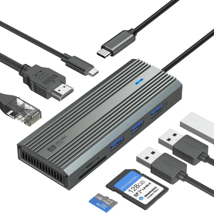 Sanzang SZPW USB-C HUB 8-in-1 (HDMI, Ethernet, USB-C, USB-A 3.0*3, SD, TF) Адаптер