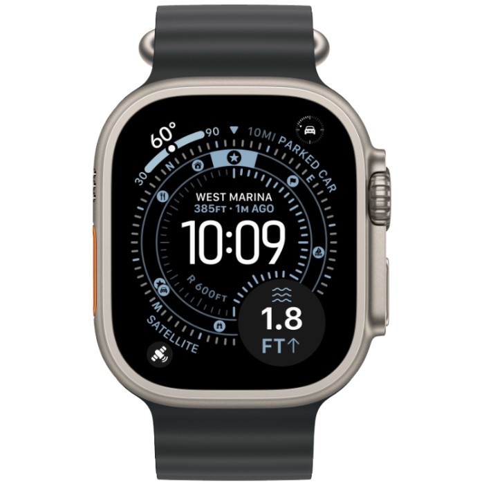 Apple Watch Ultra 3, 49 мм, GPS + Cellular, корпус из Натурального титана, ремешок Ocean черного цвета