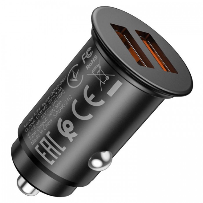 Hoco NZ1 2*USB QC3.0 36W (USB+USB) + Кабель USB Type-C Автомобильное зарядное устройство