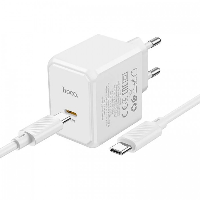 Hoco CS13A USB Type-C PD 20W + QC 3.0 + Кабель Type-c-Type-c (20 Вт) Сетевое зарядное устройство