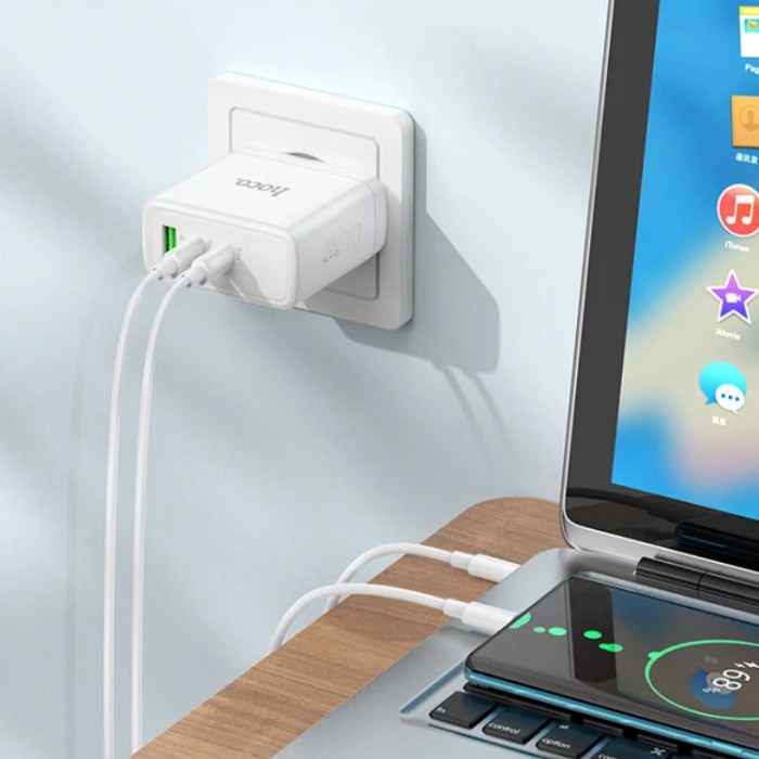 Hoco N30 USB + 2* USB Type C 2PD+QC3.0 GaN 65W (65 Вт) Сетевое зарядное устройство
