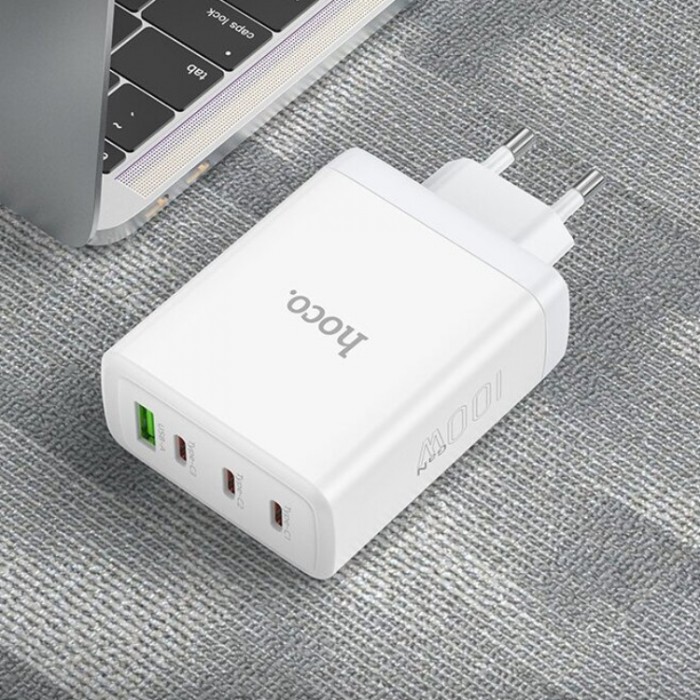 Hoco N31 USB + 3* USB Type C 3PD+QC3.0 GaN 100W (100 Вт) Сетевое зарядное устройство